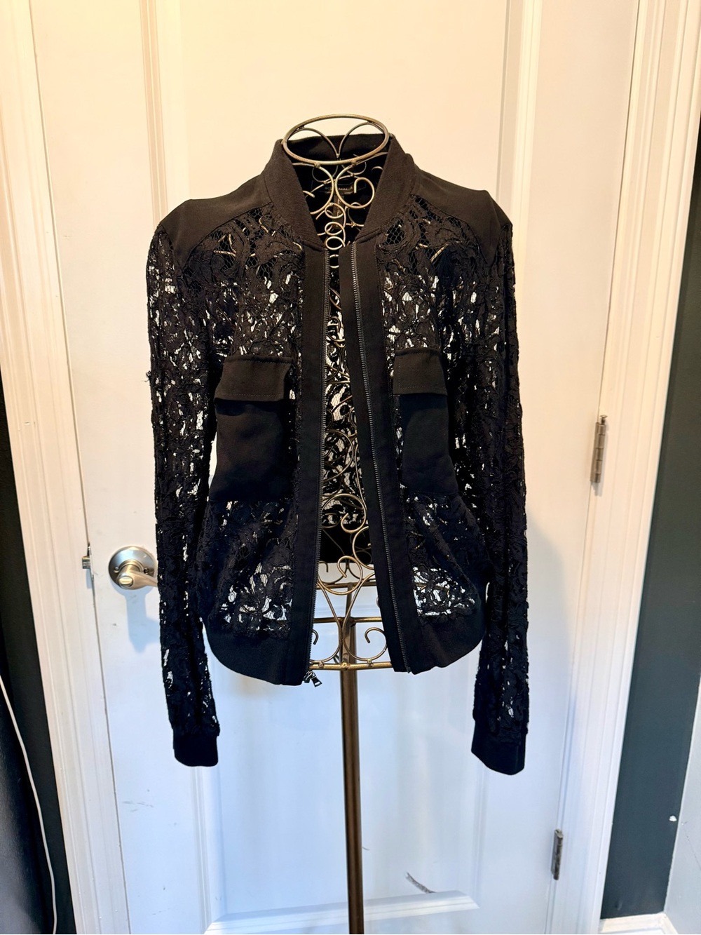 BCBGMaxazria lace bomber jacket